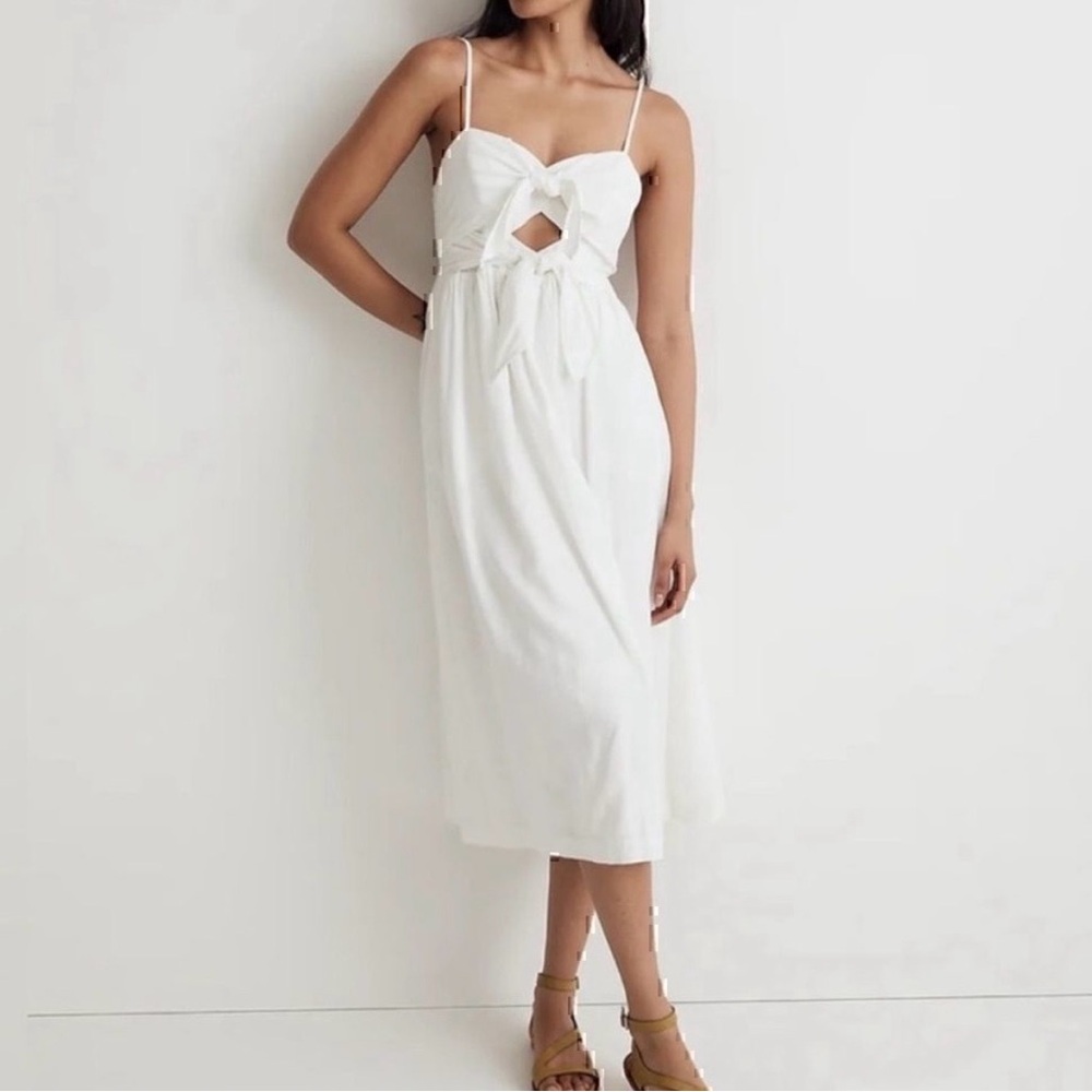 Madewell White Bow-Front Midi Dress